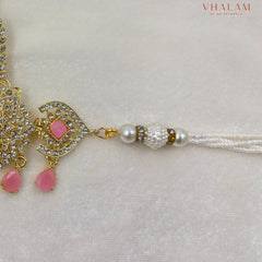 Royal Pink Stone Safa Brooch with Pearl Strings