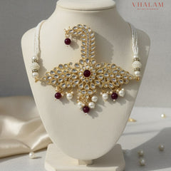 Royal Ruby Kundan Safa Brooch with Pearl Strings