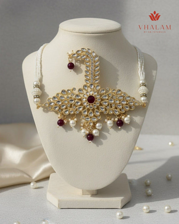 Royal Ruby Kundan Safa Brooch with Pearl Strings
