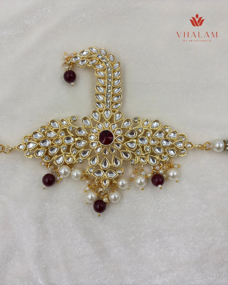 Royal Ruby Kundan Safa Brooch with Pearl Strings