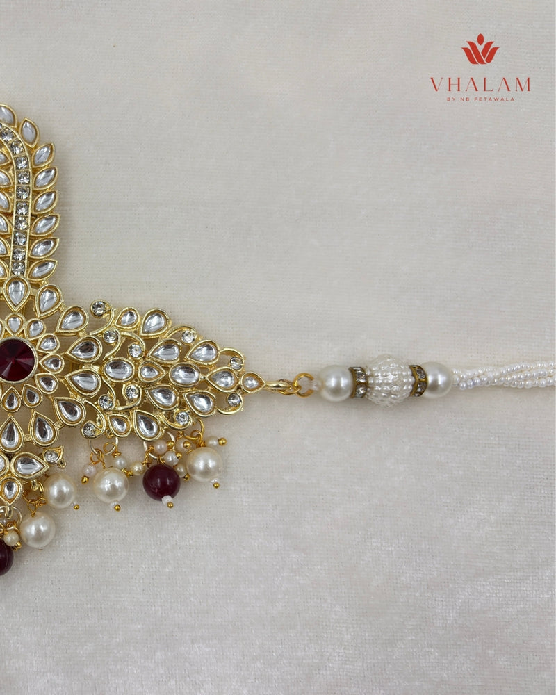 Royal Ruby Kundan Safa Brooch with Pearl Strings