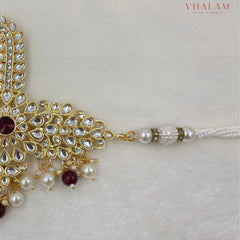 Royal Ruby Kundan Safa Brooch with Pearl Strings
