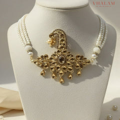 Royal Gold Floral Kundan Safa Brooch With Pearl Strings