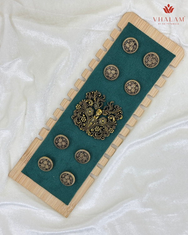 Shahi Hiran Antique Gold Heritage Brooch & Button Set
