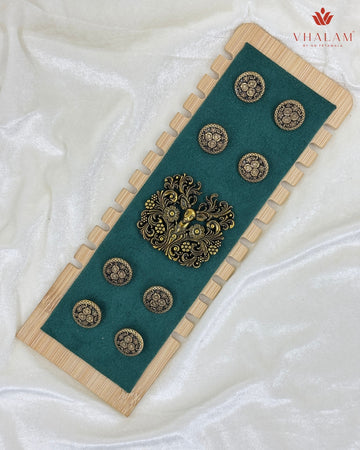 Shahi Hiran Antique Gold Heritage Brooch & Button Set