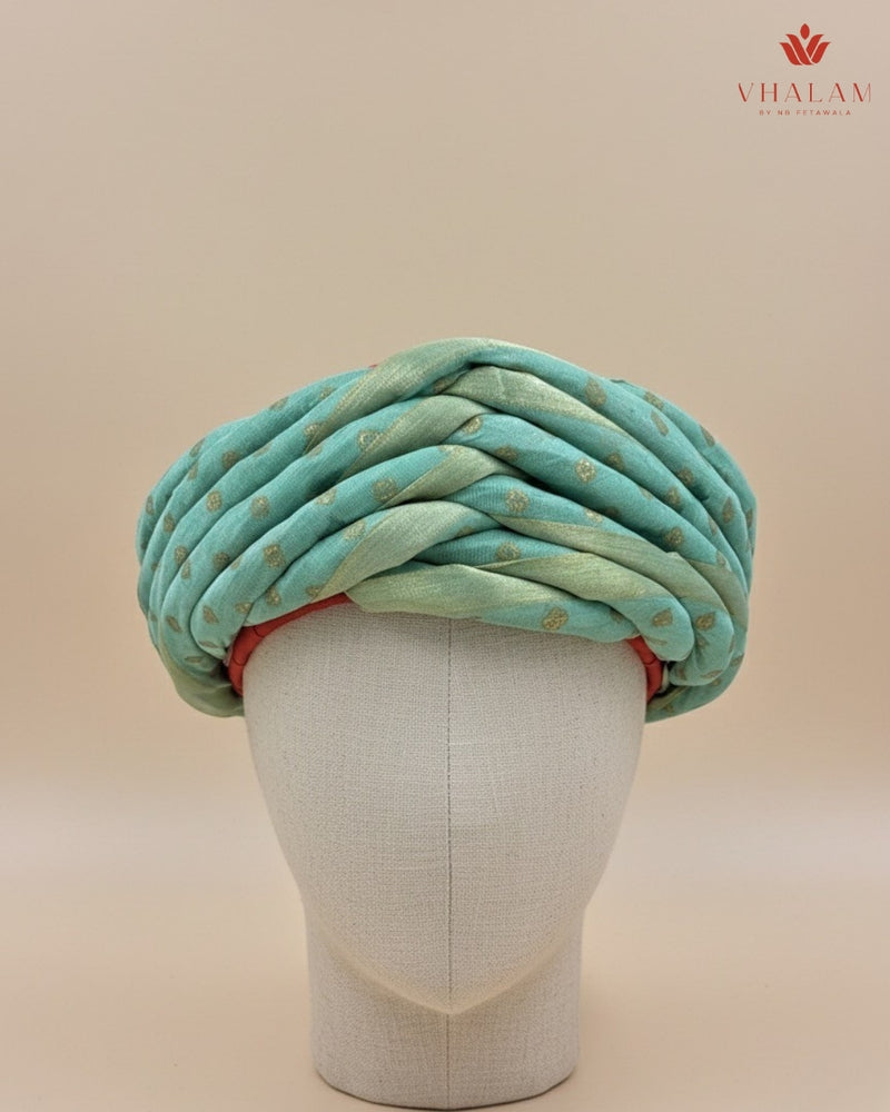 Pastel Mint Green & Gold Dotted Rajasthani Pagdi