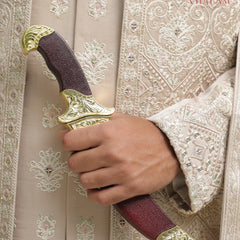6-Piece Groom's Set for Champagne Beige/ Light Gold Sherwani