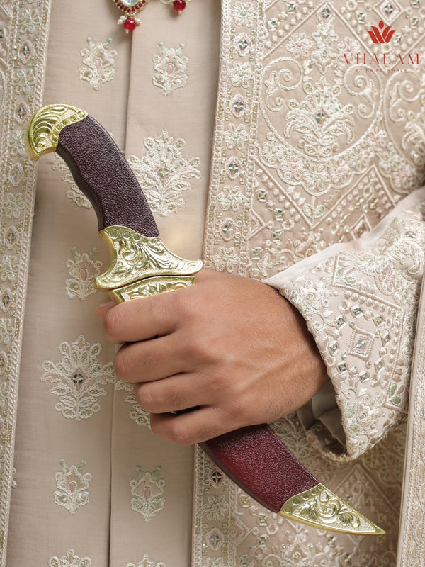 6-Piece Groom's Set for Champagne Beige/ Light Gold Sherwani