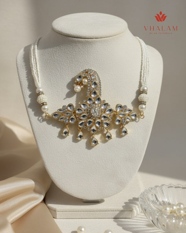 Royal Crystal Floral Turban Brooch With Pearl Strings