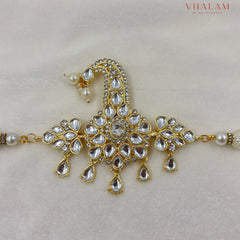 Royal Crystal Floral Turban Brooch With Pearl Strings