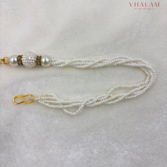 Royal White Polki Work Turban Brooch with Pearl Strings