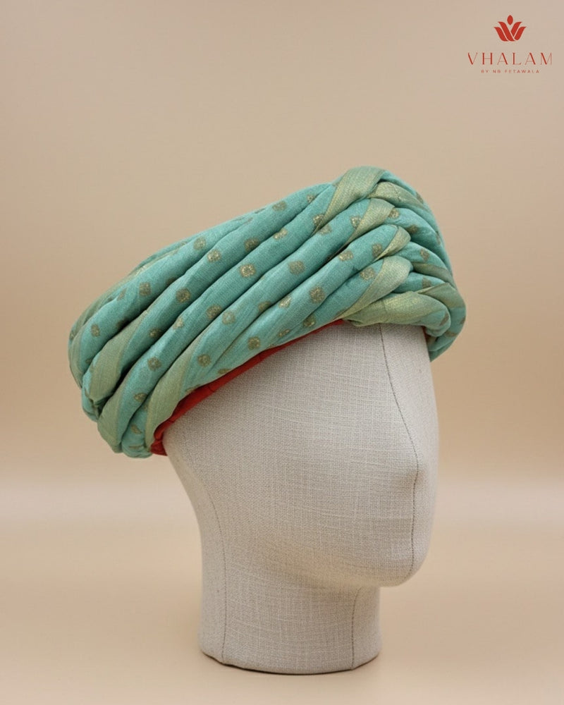 Pastel Mint Green & Gold Dotted Rajasthani Pagdi