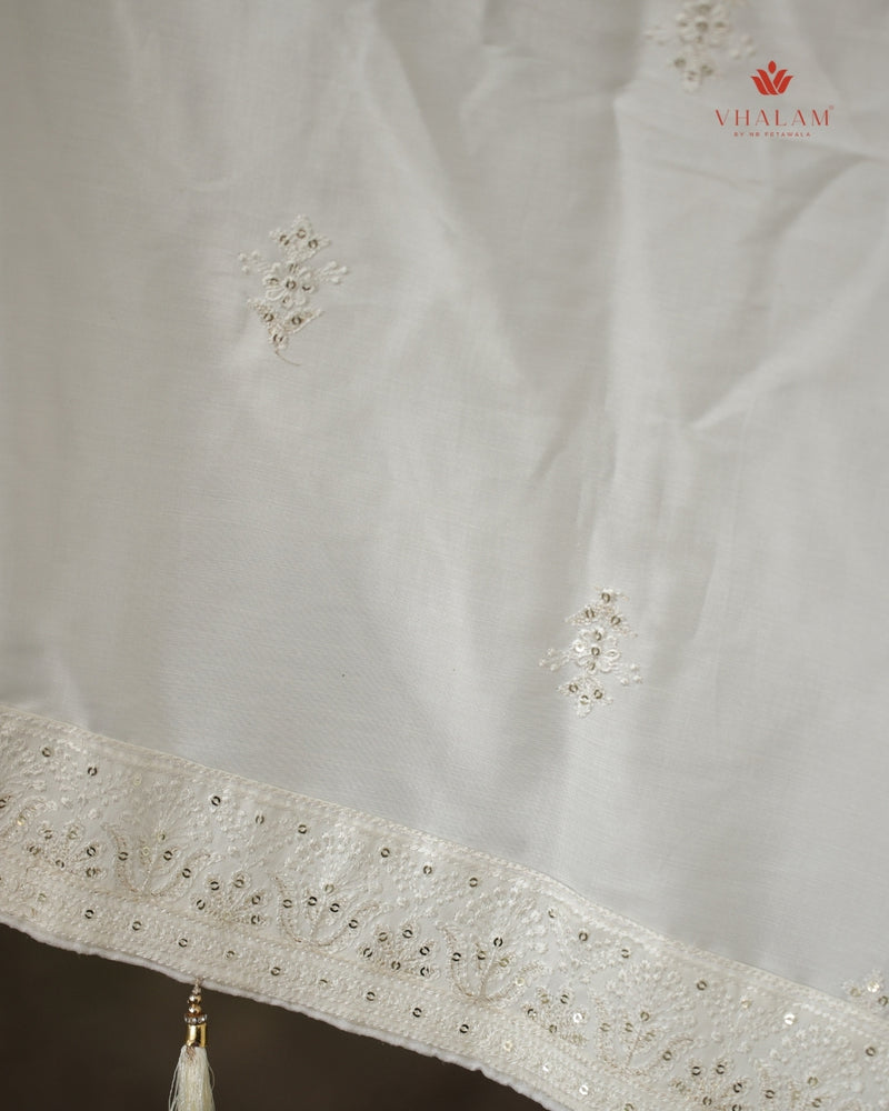 Ivory Groom Shawl with Subtle Embroidery and Tassel Detailing