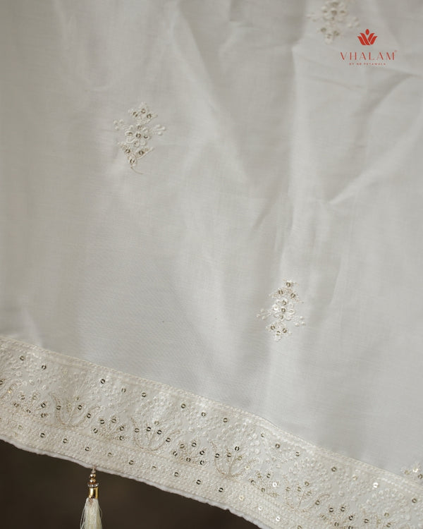 Ivory Groom Shawl with Subtle Embroidery and Tassel Detailing