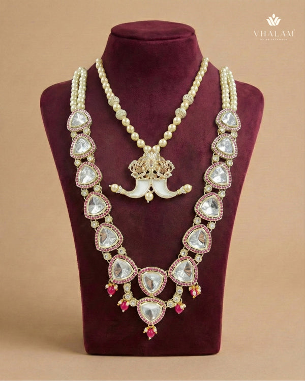 Groom Pink Triangle Kundan Wagh Nakh Dual Mala