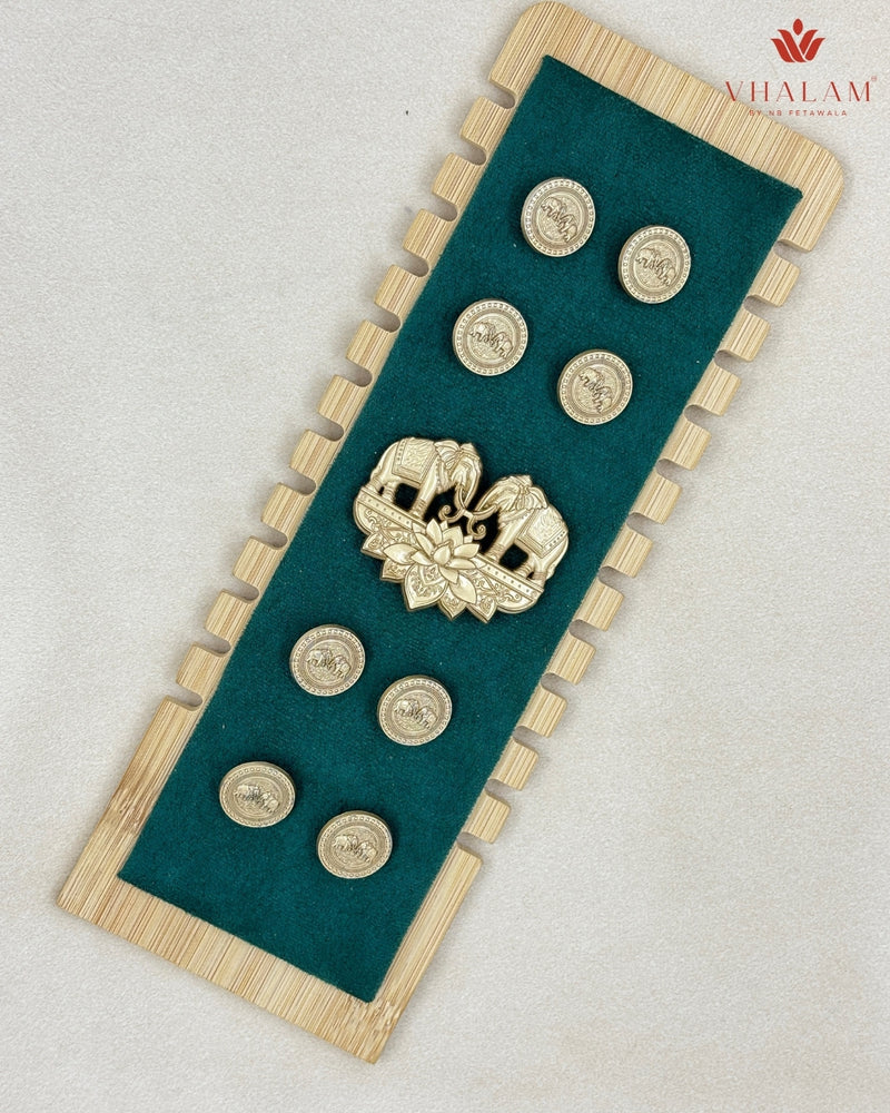 Heritage Filigree Elephant Gold Button & Brooch Set