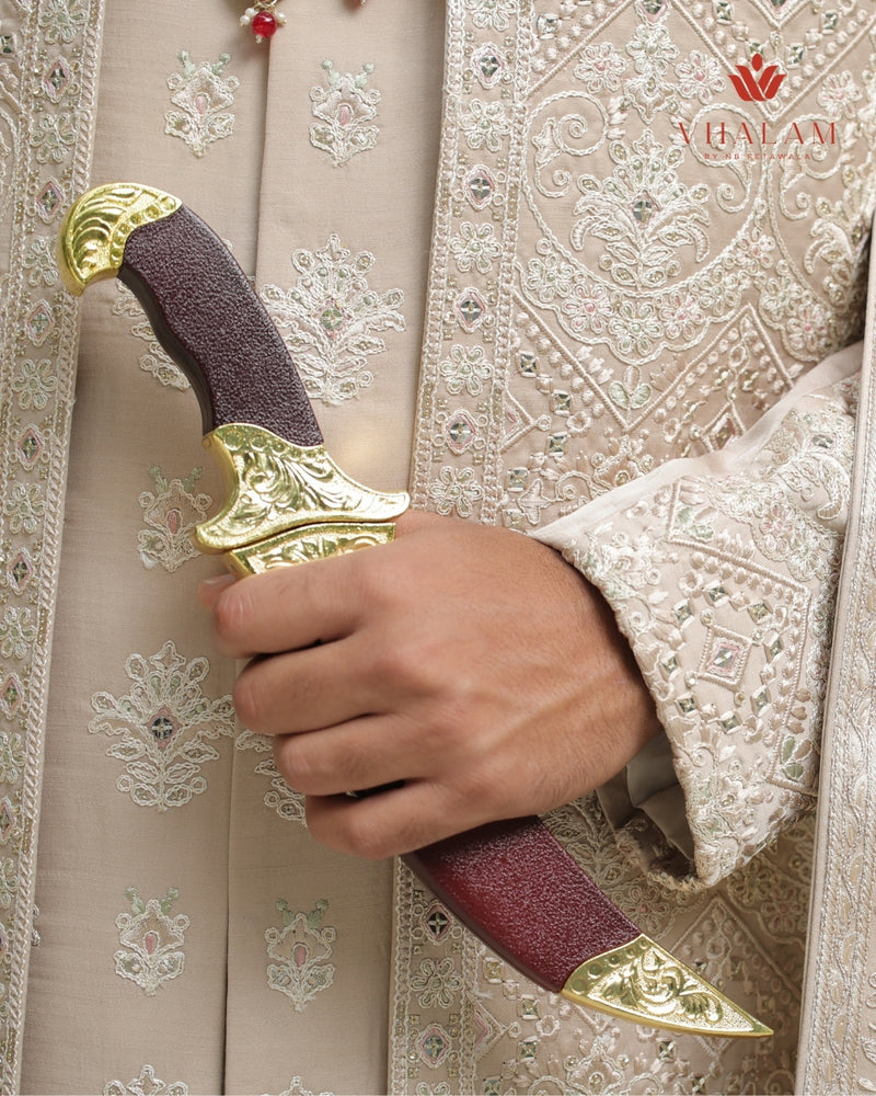 Traditional Golden Hilt Katar with Leather Finish Sheath