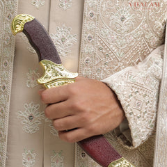 Traditional Golden Hilt Katar with Leather Finish Sheath