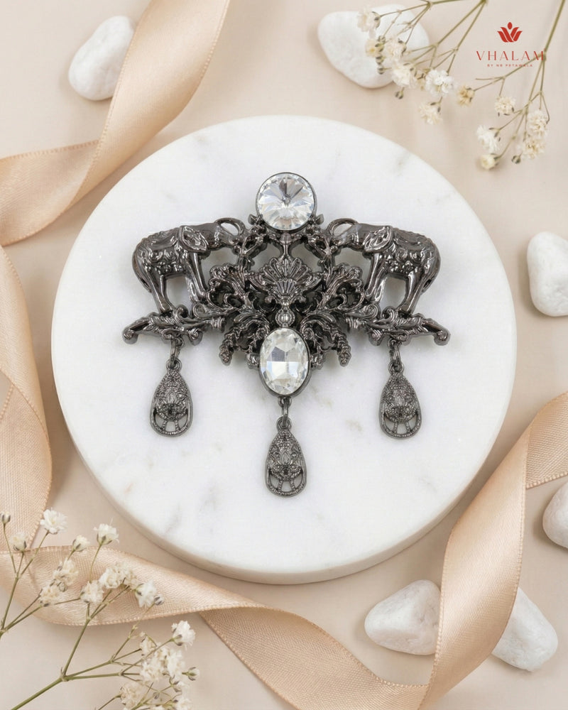 Imperial Elephant Gunmetal Shield Brooch