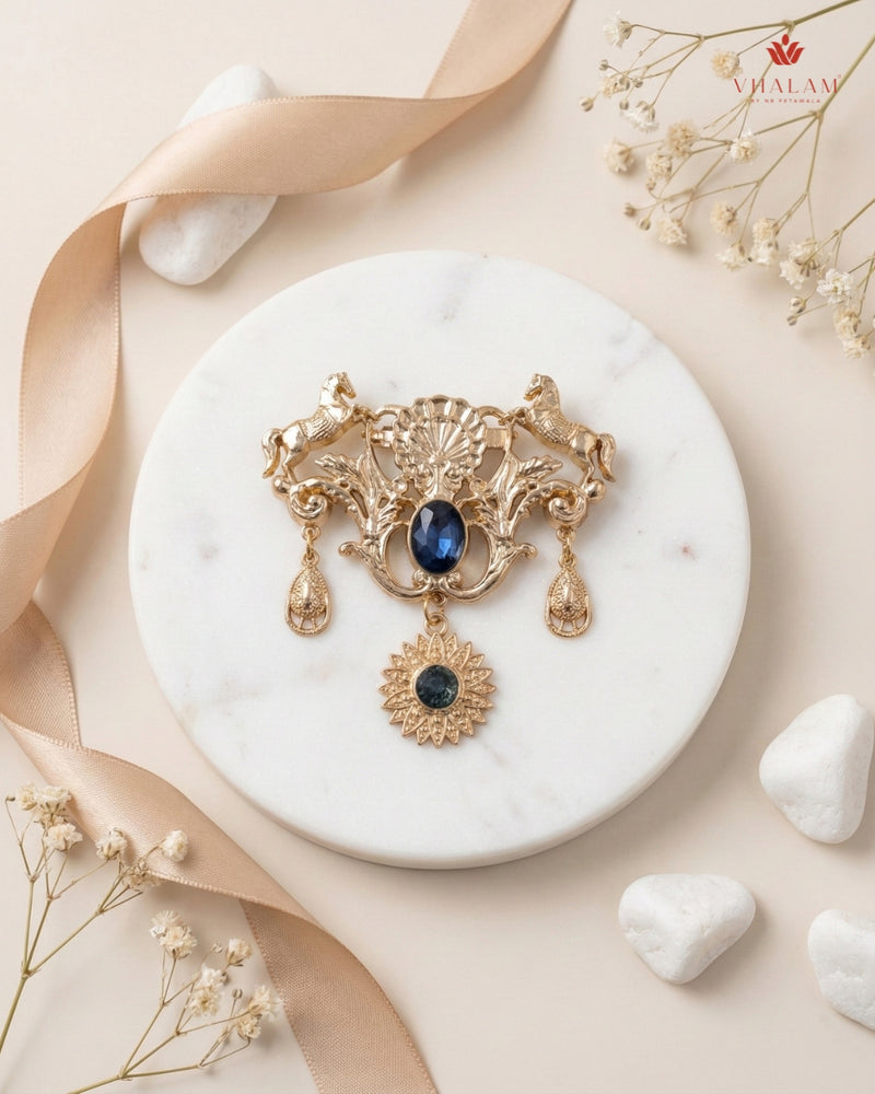 Imperial Stallion Sapphire Carriage Brooch