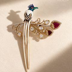 Neel Pakshi Ruby Pink Stone Suit Brooch