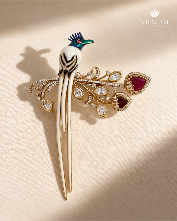 Neel Pakshi Ruby Pink Stone Suit Brooch