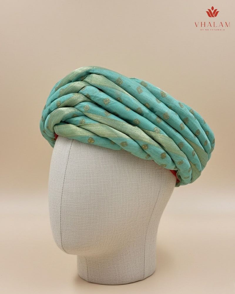 Pastel Mint Green & Gold Dotted Rajasthani Pagdi