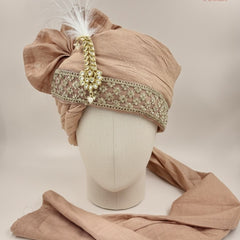 Blush Peach Groom Turban with Kundan Brooch