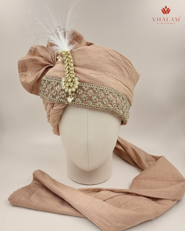 Blush Peach Groom Turban with Kundan Brooch