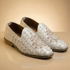 Pearl Sandpiper Artisan Loafer – Geometric Jaal & Pink Floral Groom Jutti