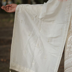 Ivory Groom Shawl with Subtle Embroidery and Tassel Detailing