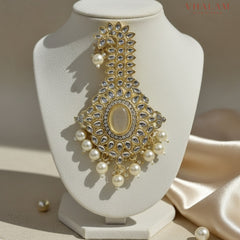 Emerald Ivory and White Kundan Pearl Brooch