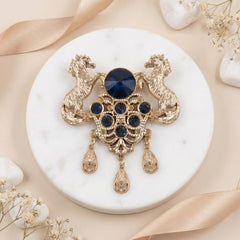 Imperial Stallion Sapphire Shield Brooch