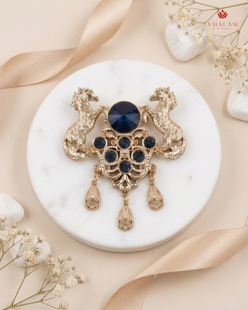 Imperial Stallion Sapphire Shield Brooch