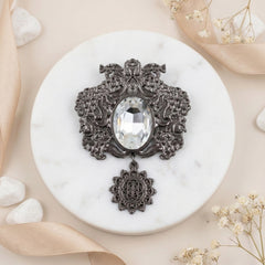 Onyx Swallow Gunmetal Shield Brooch
