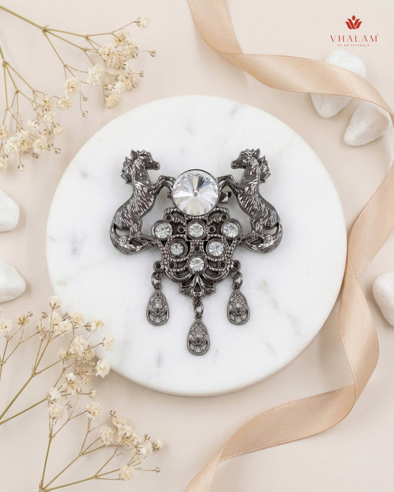 Imperial Stallion Gunmetal Shield Brooch