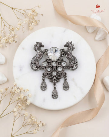 Imperial Stallion Gunmetal Shield Brooch