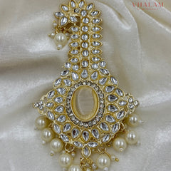 Emerald Ivory and White Kundan Pearl Brooch