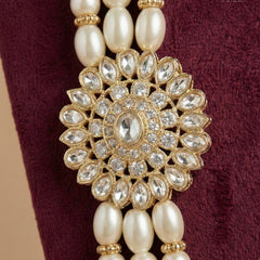 Dulha Triple-Strand Pearl Mala with Kundan Brooch
