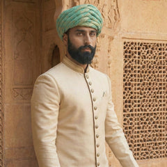 Pastel Mint Green & Gold Dotted Rajasthani Pagdi