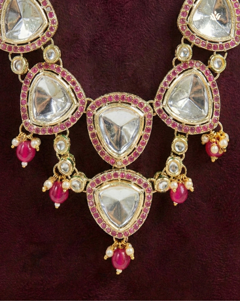 Groom Pink Triangle Kundan Wagh Nakh Dual Mala