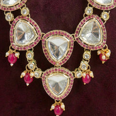 Groom Pink Triangle Kundan Wagh Nakh Dual Mala