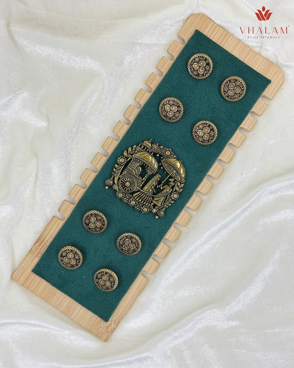 Shahi Barat Antique Gold Heritage Brooch & Button Set