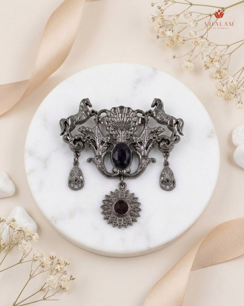 Imperial Stallion Gunmetal Carriage Brooch