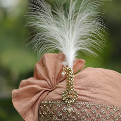 Blush Peach Groom Turban with Kundan Brooch