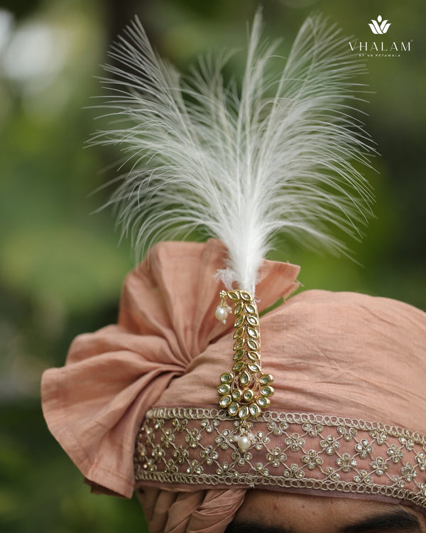 Blush Peach Groom Turban with Kundan Brooch