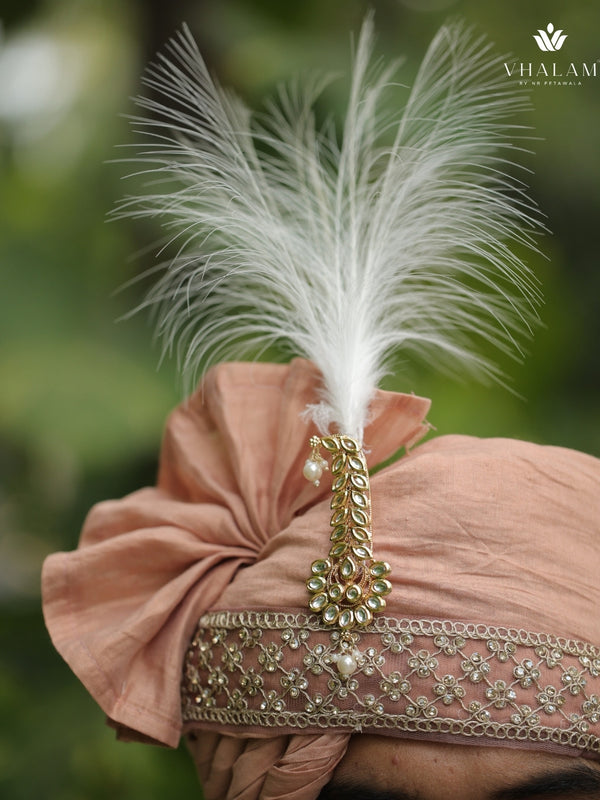 Blush Peach Groom Turban with Kundan Brooch