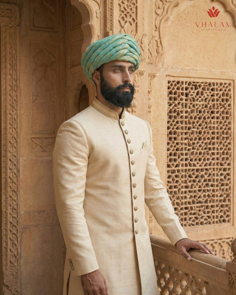 Pastel Mint Green & Gold Dotted Rajasthani Pagdi