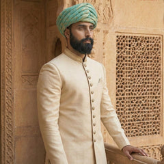 Pastel Mint Green & Gold Dotted Rajasthani Pagdi