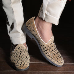 Beige Suede Laser-Cut Loafer with Modern Detailing